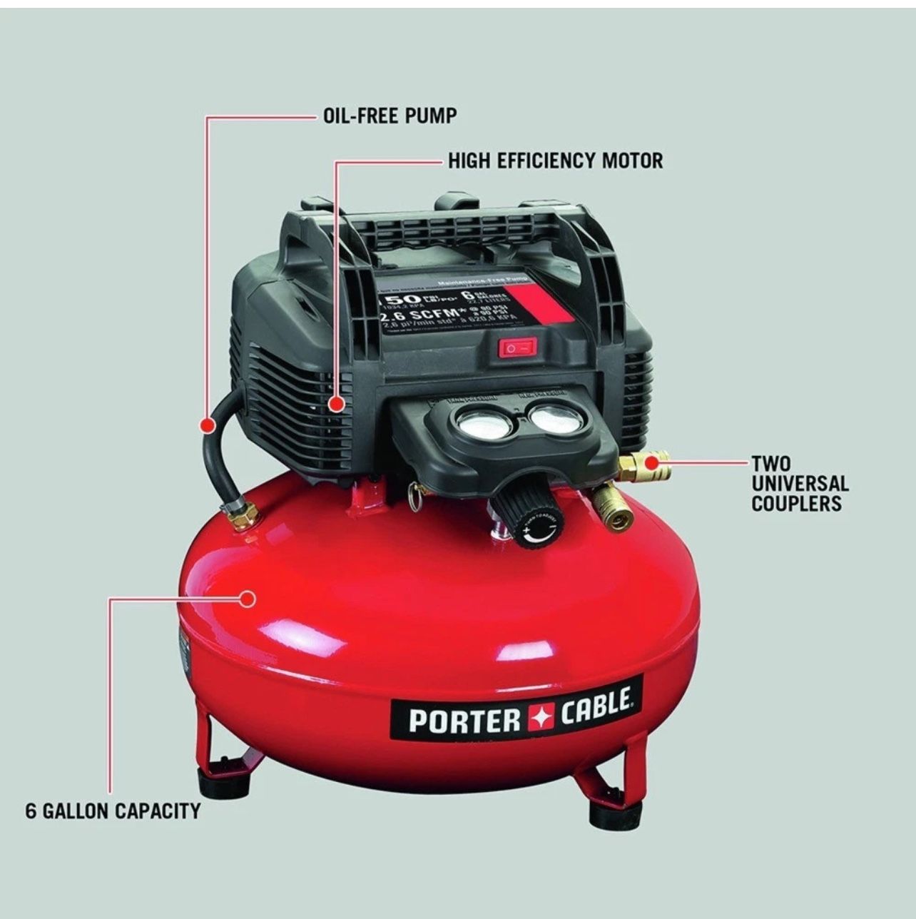 Porter-Cable PXCM3KIT 6 gal 150 PSI Pancake Air Compressor w/ 3-Nailer Kit Used