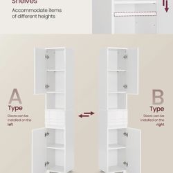 Tall Bathroom Cabinet, Slim Storage Cabinet, Narrow Cupboard, Bathroom Storage Unit, with a Drawer, Adjustable Shelves, 30 x 30 x 170 cm, White BBC560
