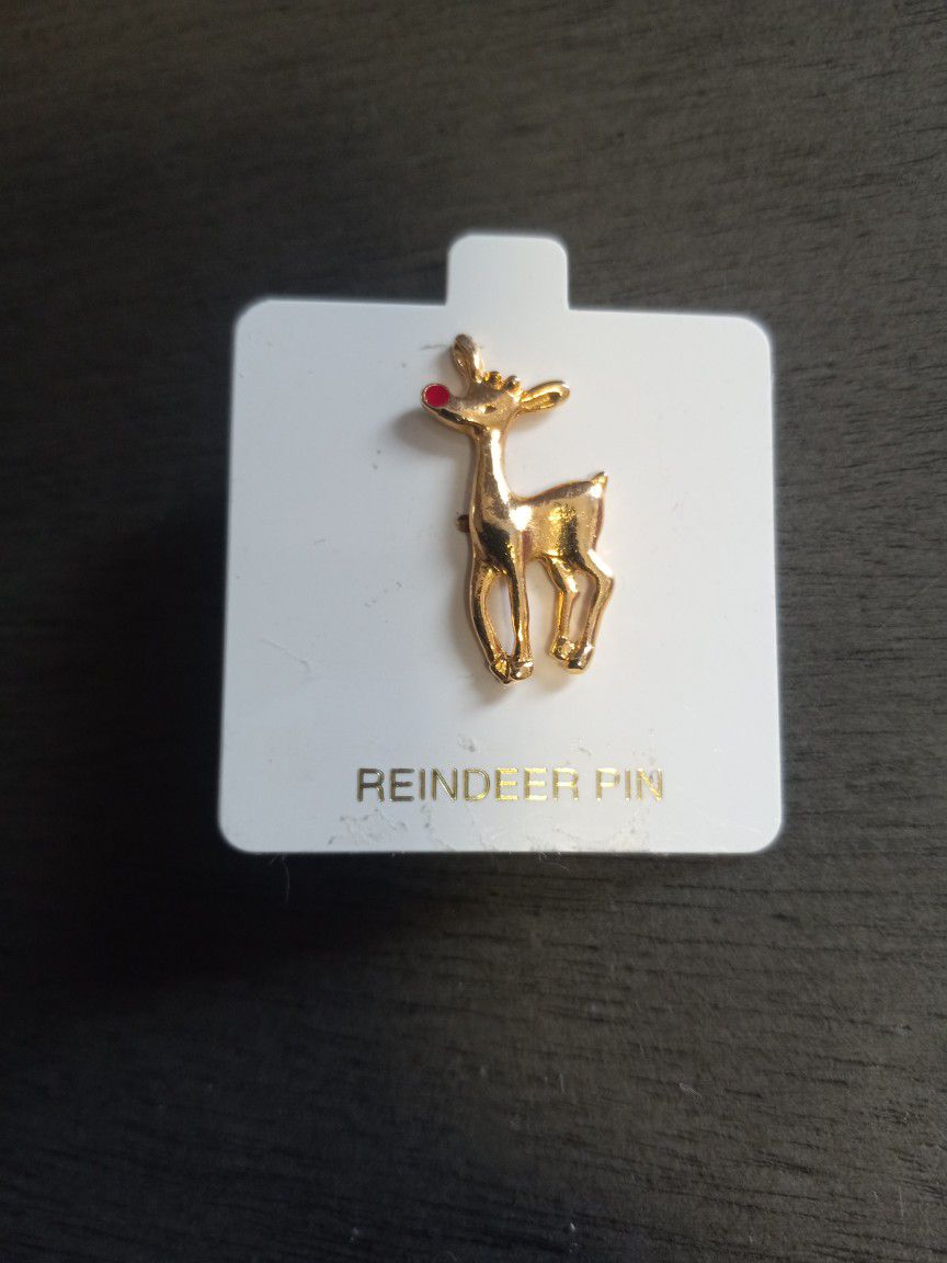 Reindeer With Red Nose Pin New