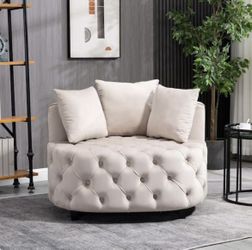 NEW Khaki Classical Velvet Accent Barrel Chair