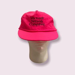 Microsoft Network Computing Vtg 90s Hot Pink Nylon StrapBack Cap Hat PC Windows
