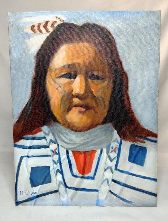 Vintage Original Painting Of Native American Woman SIGNED on Canvas Board 12x16"