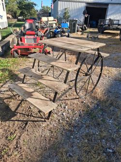 Rustic Wagon Wheel Plant Stand – $150 – QUICK SALE!