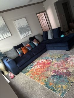 Navy Blue Velvet L-Shaped Sectional Sofa