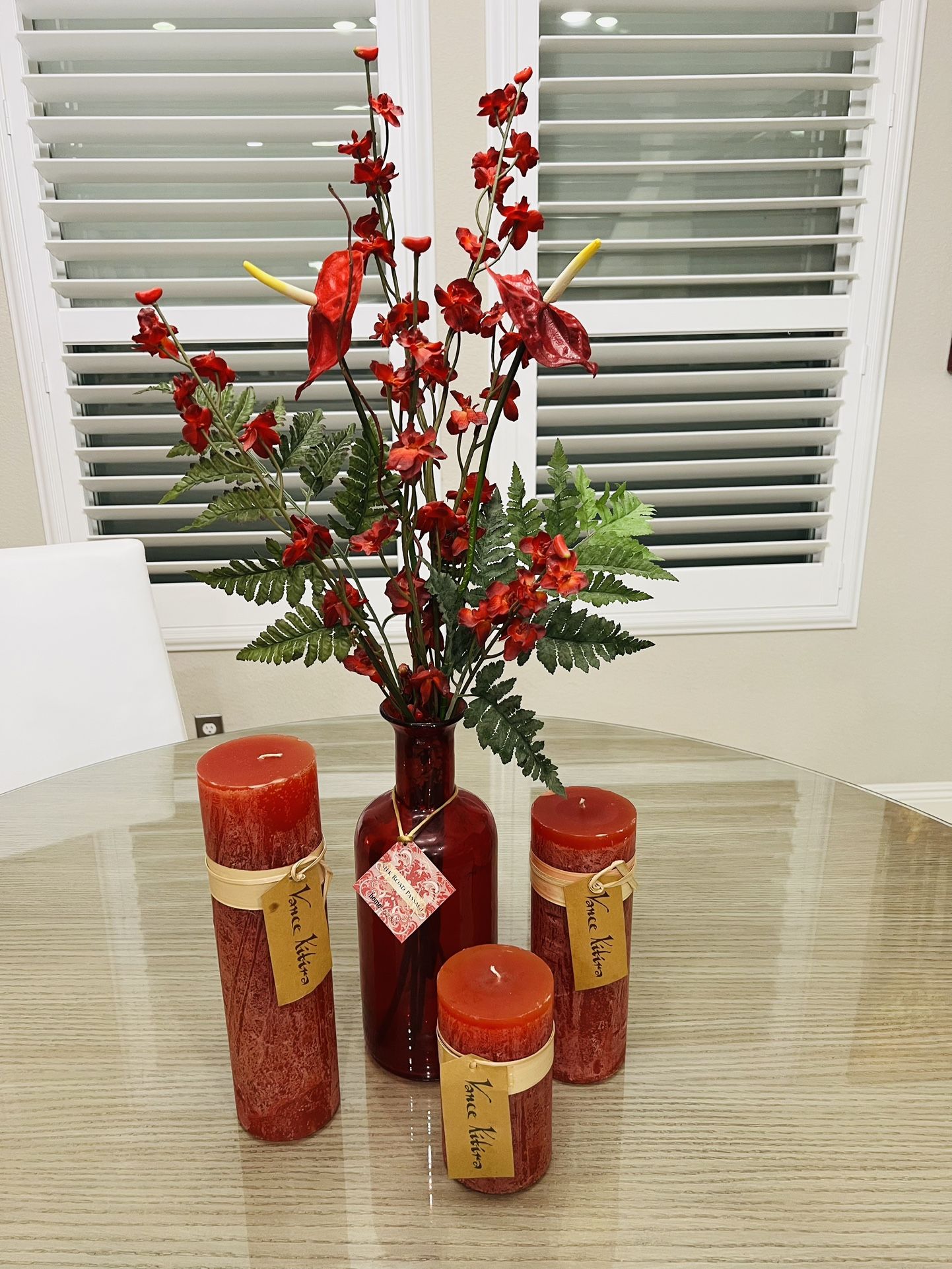 Large Red Candles and Flower Christmas Arrangement