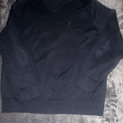 Nautica men's black cotton-blend V-neck sweater.  