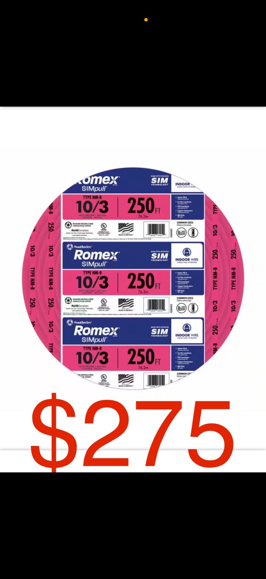 10/3 ROMEX 250ft