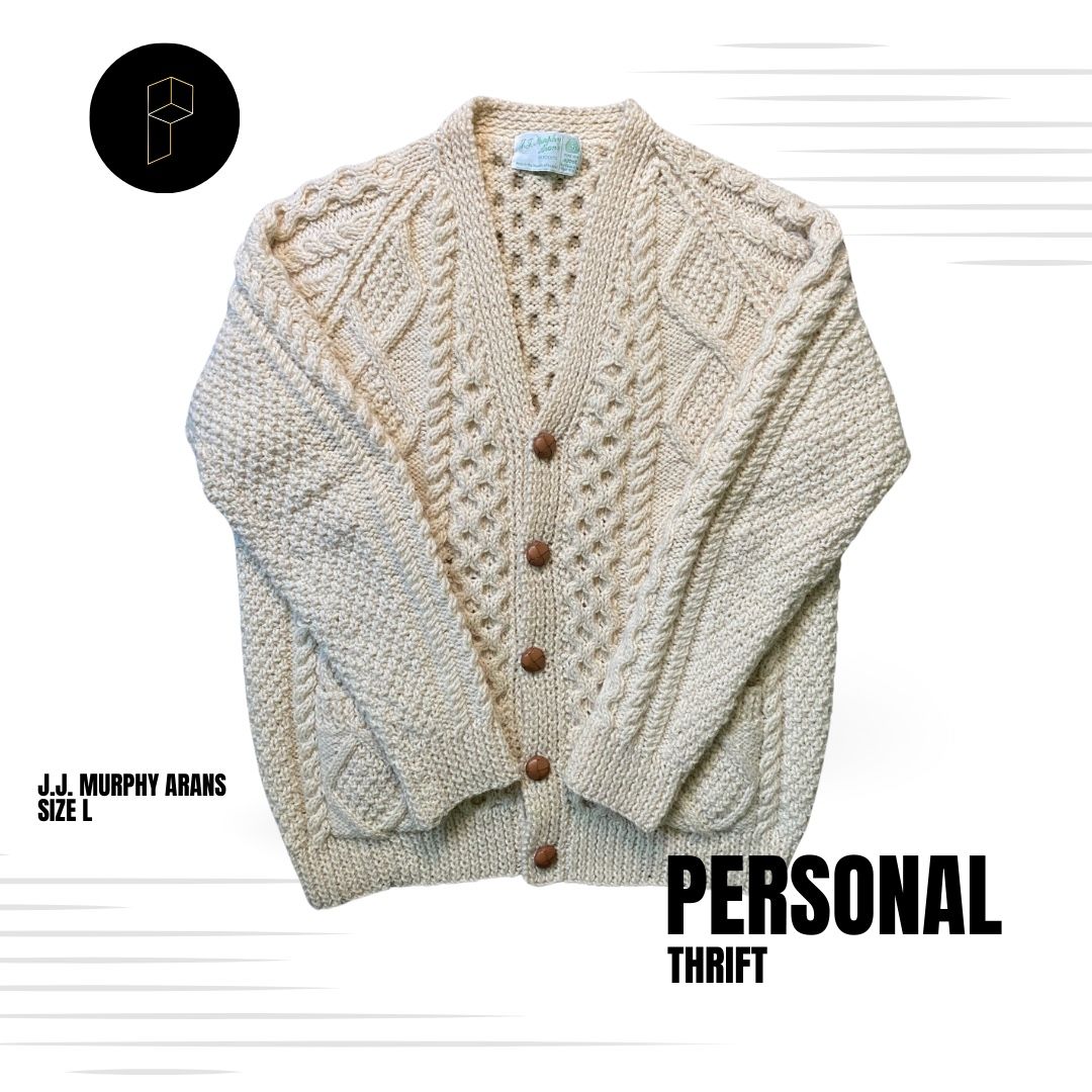 J.J. Murphy Arans Wool Cardigan Sweater Cream Size Men’s Large