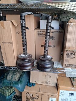 Pair of Rustic Hand Forged Iron Candle Holders