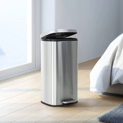 Clearance 8 Gallon(30L) Trash Can, Fingerprint Proof Stainless Steel Kitchen Garbage Can with Removable Inner Bucket and Hinged Lids, Pedal Rubbish Bi