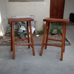Amish Inspired Solid Wood Bar Stools - Pair- Medium Neutral Toned Stain