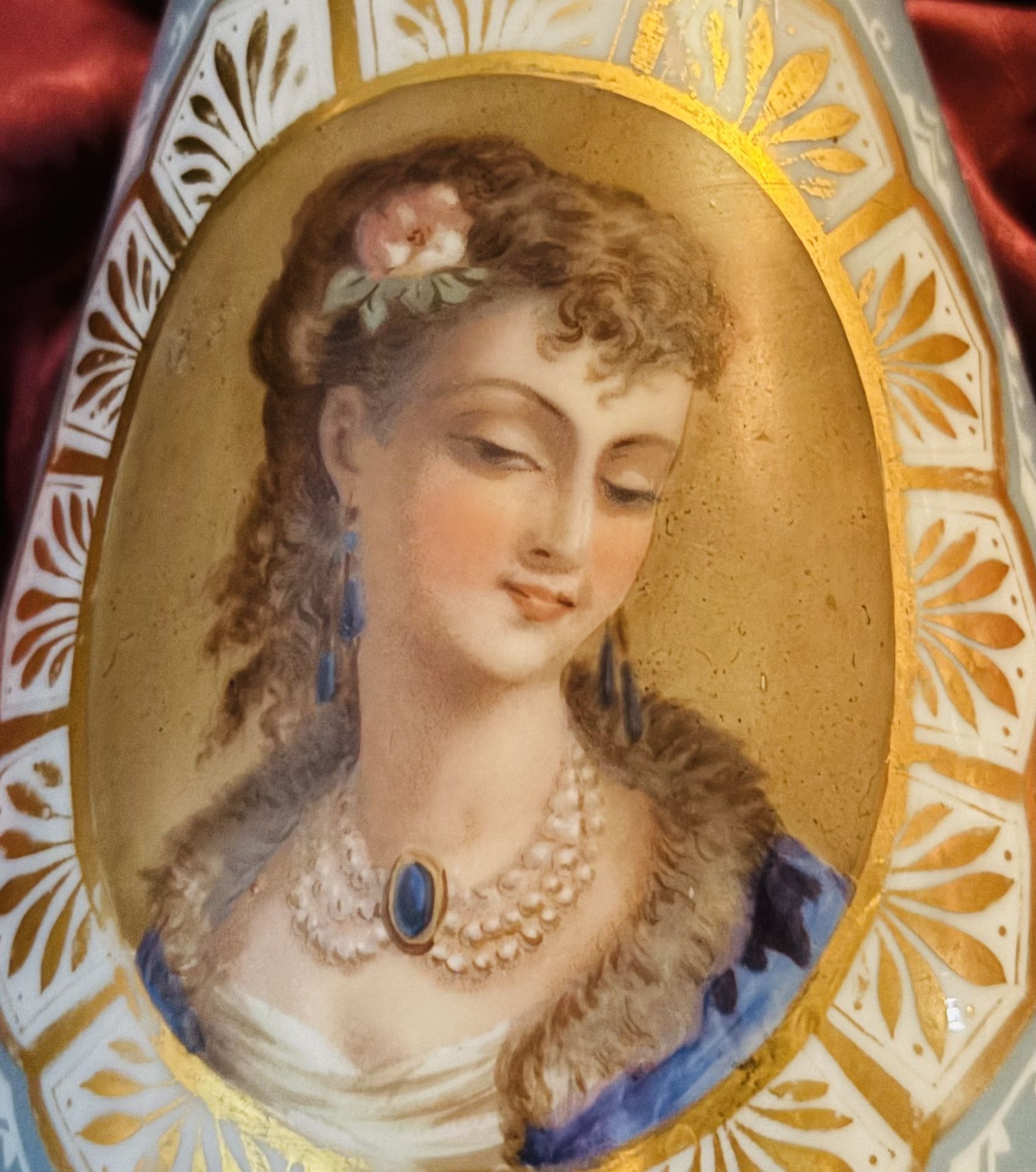Antique Vintage French Blue Vase with portrait