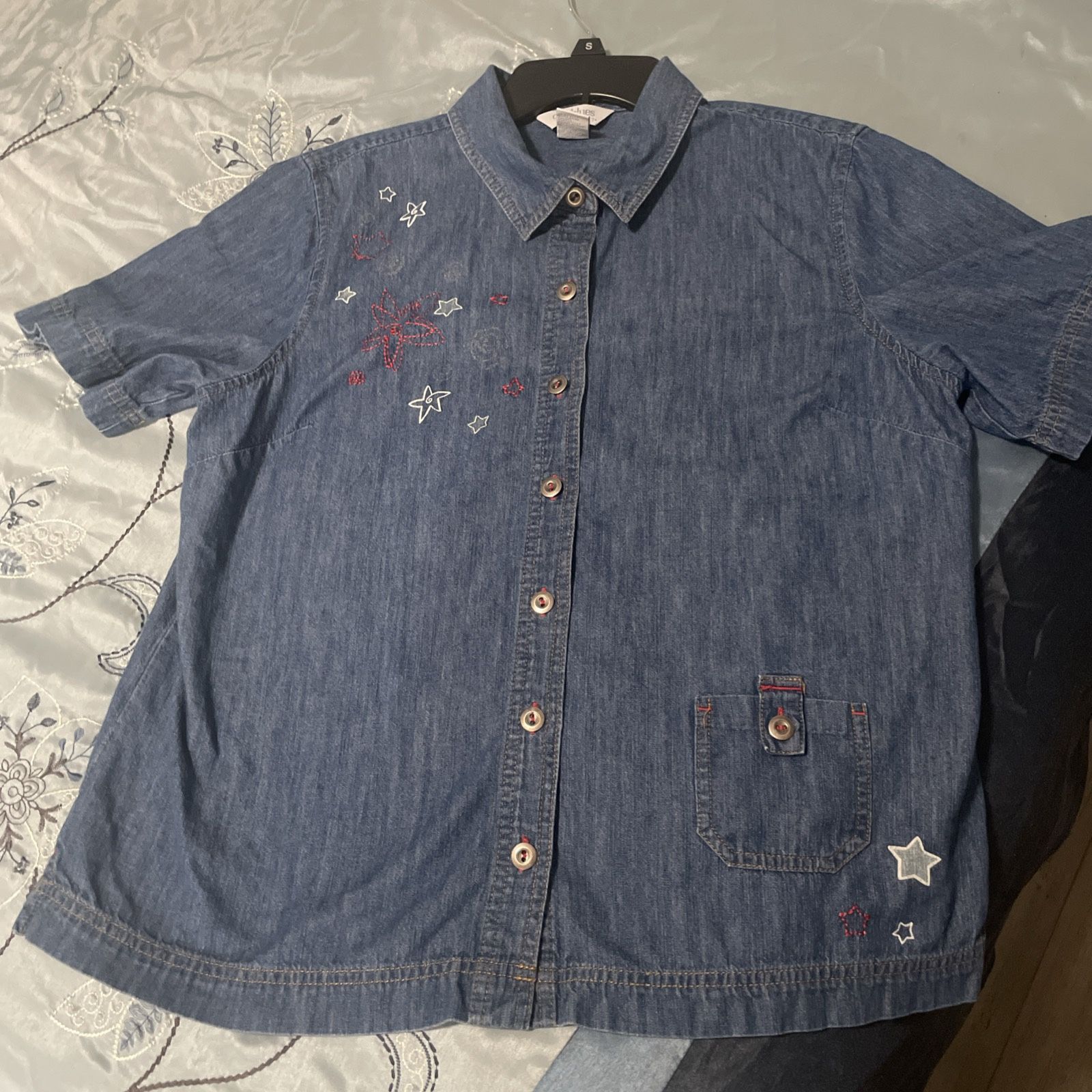 City Blues By Koret Denim Patriotic Shirt Size L Large Ladies