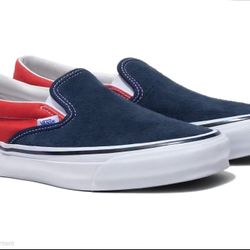 Vans NOAH Slip-On Rare Sample Pair - Vans Originals Navy Red Suede - Men's 9 Wom 10.5 Limited Collab