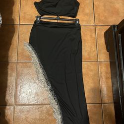 Rhinestone Fringe Slit Two Piece 