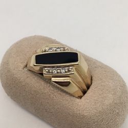 Round Diamond Black Onyx Ring Sz 9.5 10 Y 0.04tdw