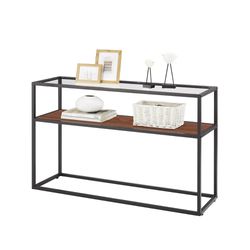 Glass Console Sofa Table with 2-Tier Storage Shelves