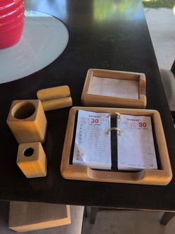 Wooden Desk Organizer Set with Calendar