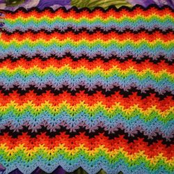 27"×25"  Crochet Vintage Yarn Knit Rainbow So Difficult Blanket Piece Unfinished