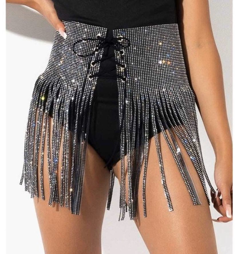 Rhinestone tassel fringe belt!