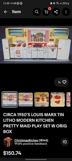 CIRCA 1950's LOUIS MARX TIN LITHO MODERN KITCHEN PRETTY MAID PLACE SET