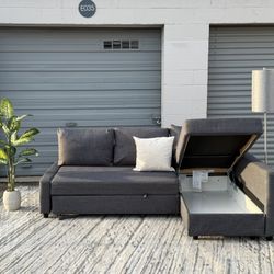 Modern Gray Sectional Sofa w/ Chaise + Pull-Out Bed + Storage | FREE Delivery 🚚