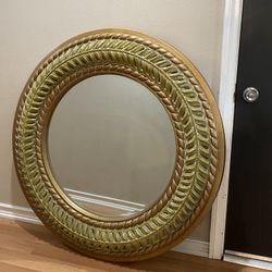 Huge Large Round Wall Accent Mirror 46” Gold Frame Leaf Braid Design