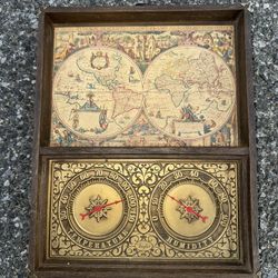 Vintage Map Wall Thermometer & Humidity Gauge