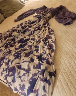 Purple Floral Print Dress Long Sleeve Elegant