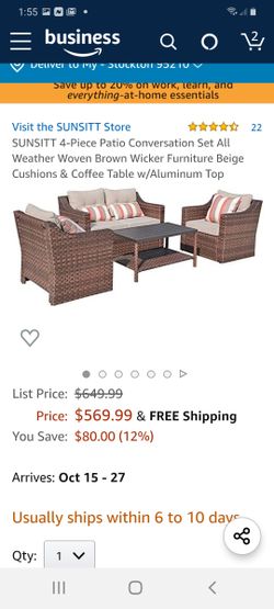 4pc modern style brown wicker with beige cushions patio set