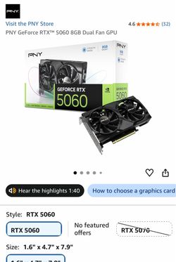 PNY GeForce RTX™ 5060 8GB Dual Fan GPU