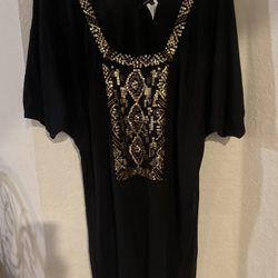 Nanette Lepore Women's Black Gold Sequin Beaded Tunic Top Size M 