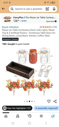 3 Pcs Mason Jar Table Centerpieces for Dining Room with Wood Trav&Led Light
Coffee Table Decor, Dining Table Decor, Fall Table Centerpieces for Dining