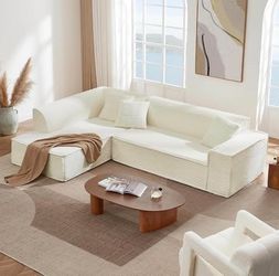 100% Brand New in box 112" Beige Sectional Couch Sofa, Modular L-Shaped Sofa Couch, Oversized Boneless Couch Sofa White, No Assembly Required