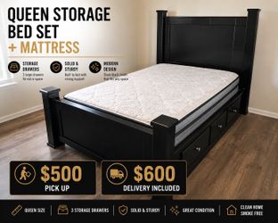 🛏️ QUEEN STORAGE BED SET + MATTRES