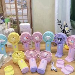 Kawaii Hello Kitty Rechargeable Fan USB Cartoon Portable Sanrio Anime Melody Kuromi Cinnamoroll Air Cooler Small Gift Fan