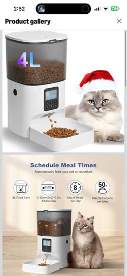Automatic Cat Feeder, Timed Cat&Dog Dry Food Dispenser 4L,Easy to Setup&Clean,Sealed Ring,10s Voice Recorder,8 Meals daily,Precise Portion,Dual Power
