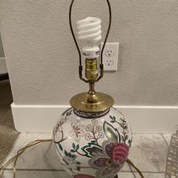 Vtg Tall White Pink Lotus Chinoiserie Lamp Ginger Jar Floral Painted Ceramic 24”