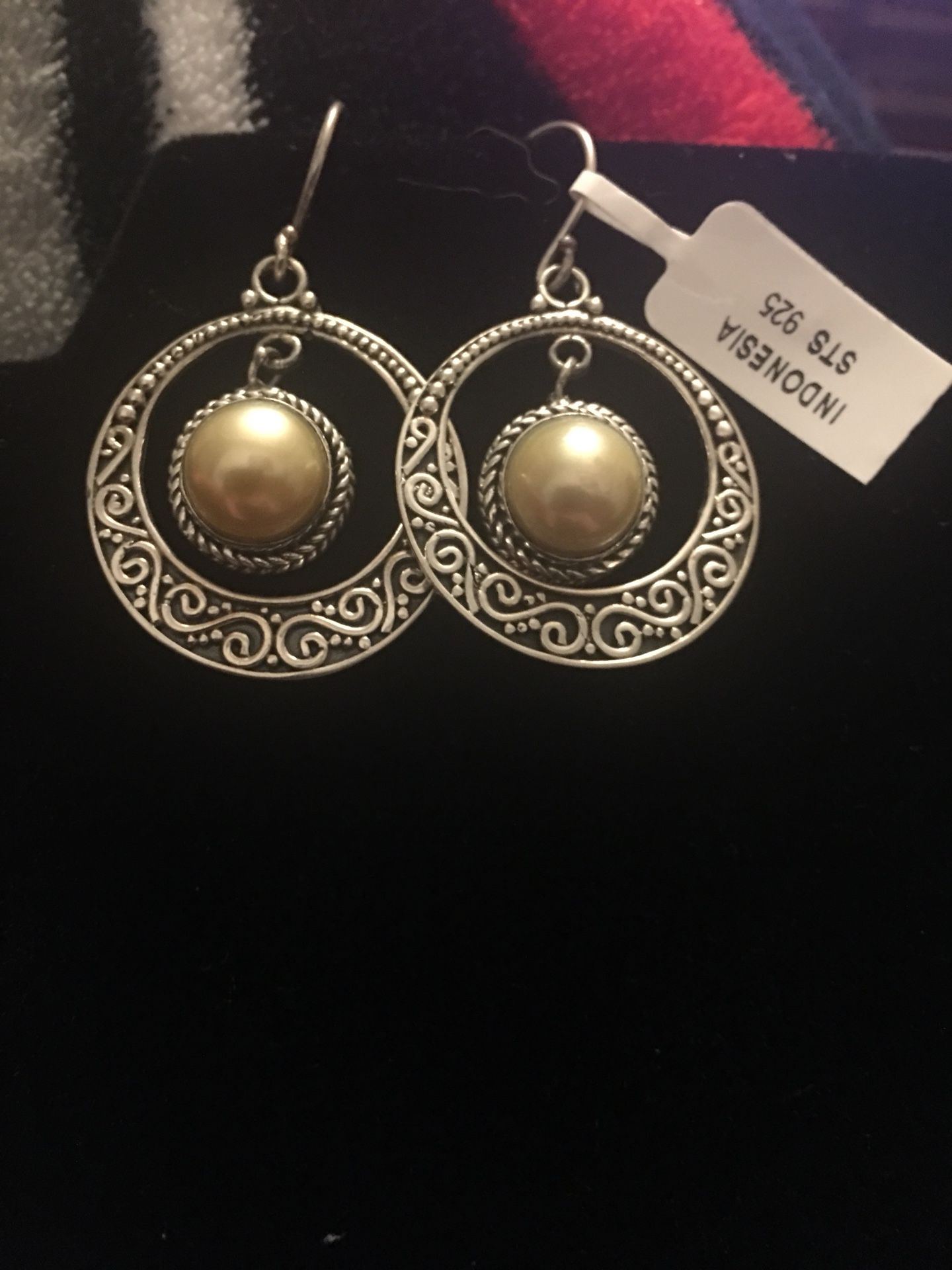 South Sea golden cultured pearl silver earrings