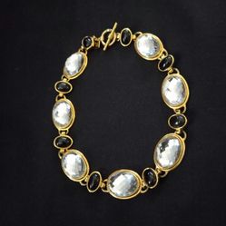 Anne Klein Statement Necklace/Choker 16" Chunky Goldtone Cabochons & Rhinestones