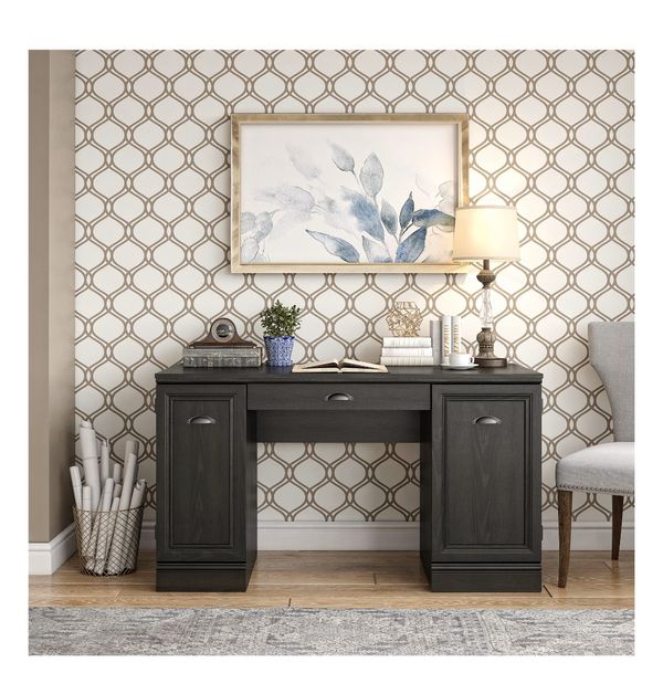 Black Oak Executive Desk With File Cabinet New In Box For Sale