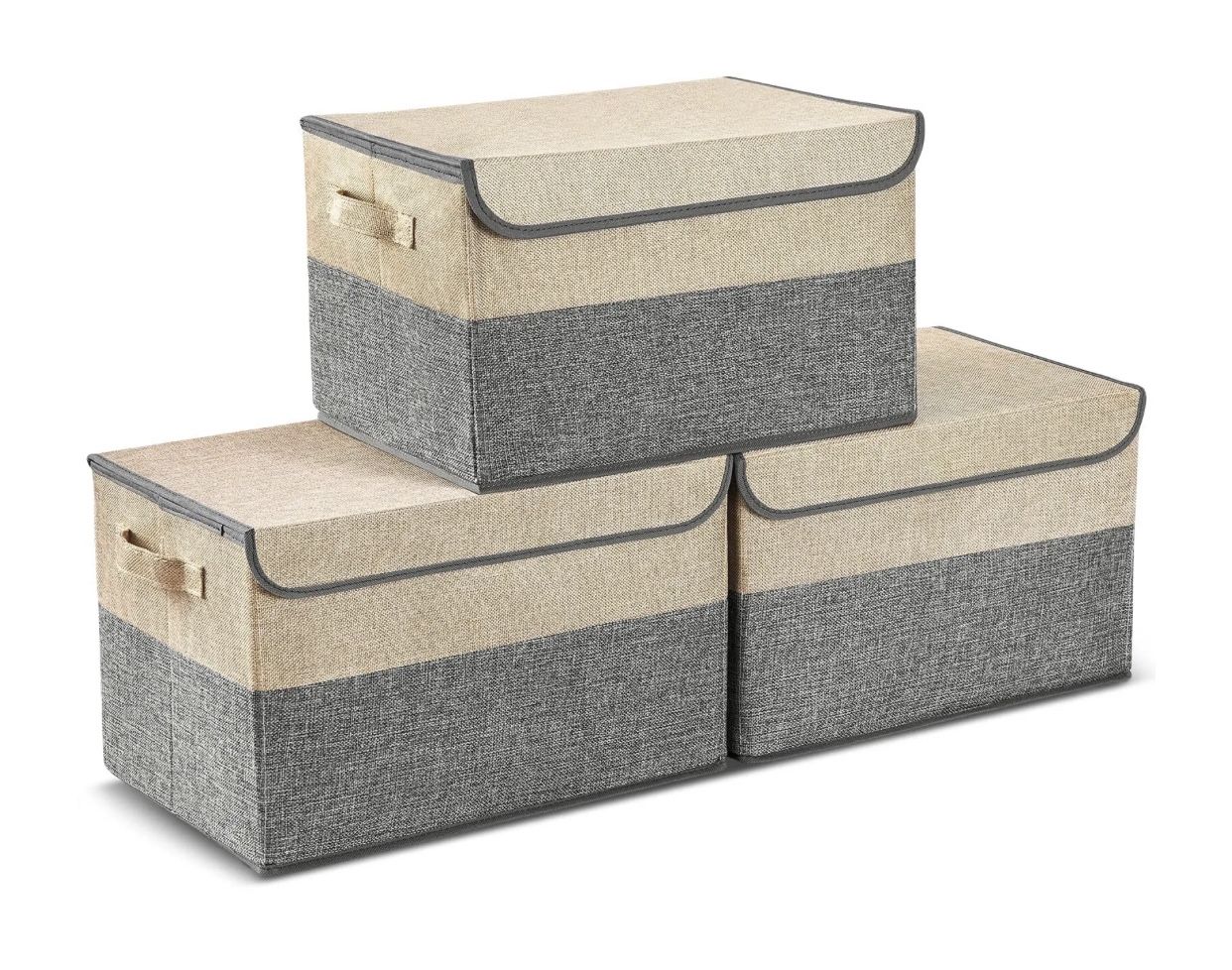 3Pcs Large Foldable Containers Organize Box for Toys Clothes Grey and Beige