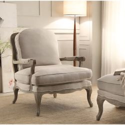 Accent Chair PARLIER Weathered Grey Finish. Natural Fabric Color. New Especial Price 
