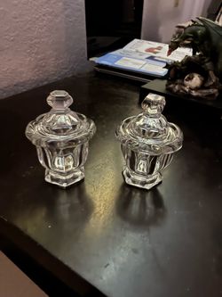 Pair of Baccarat Crystal Lidded Jam Relish Dishes – Set of 2 – No Spoons