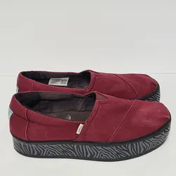 Toms Womens Alpargata Boardwalk Cabernet Canvas Zebra Stripes Shoes Chunky platform Red Burgundy 7 W