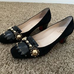 CHRISTIAN LOUBOUTIN OAXACANA 45 Veau Velours Size 37.5 Black Pumps