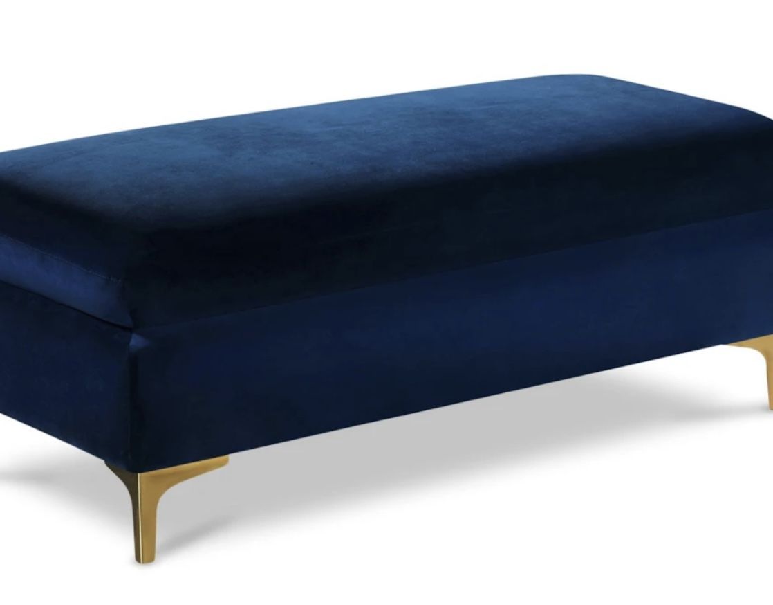 MOVING SALE - Blue Velvet Window Seat/Bench