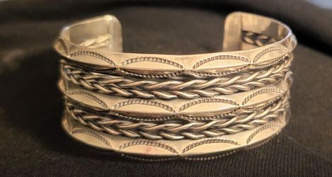 Vintage Mid 20th Century Braided Sterling Silver Southwestern Cuff Bracelet - Small