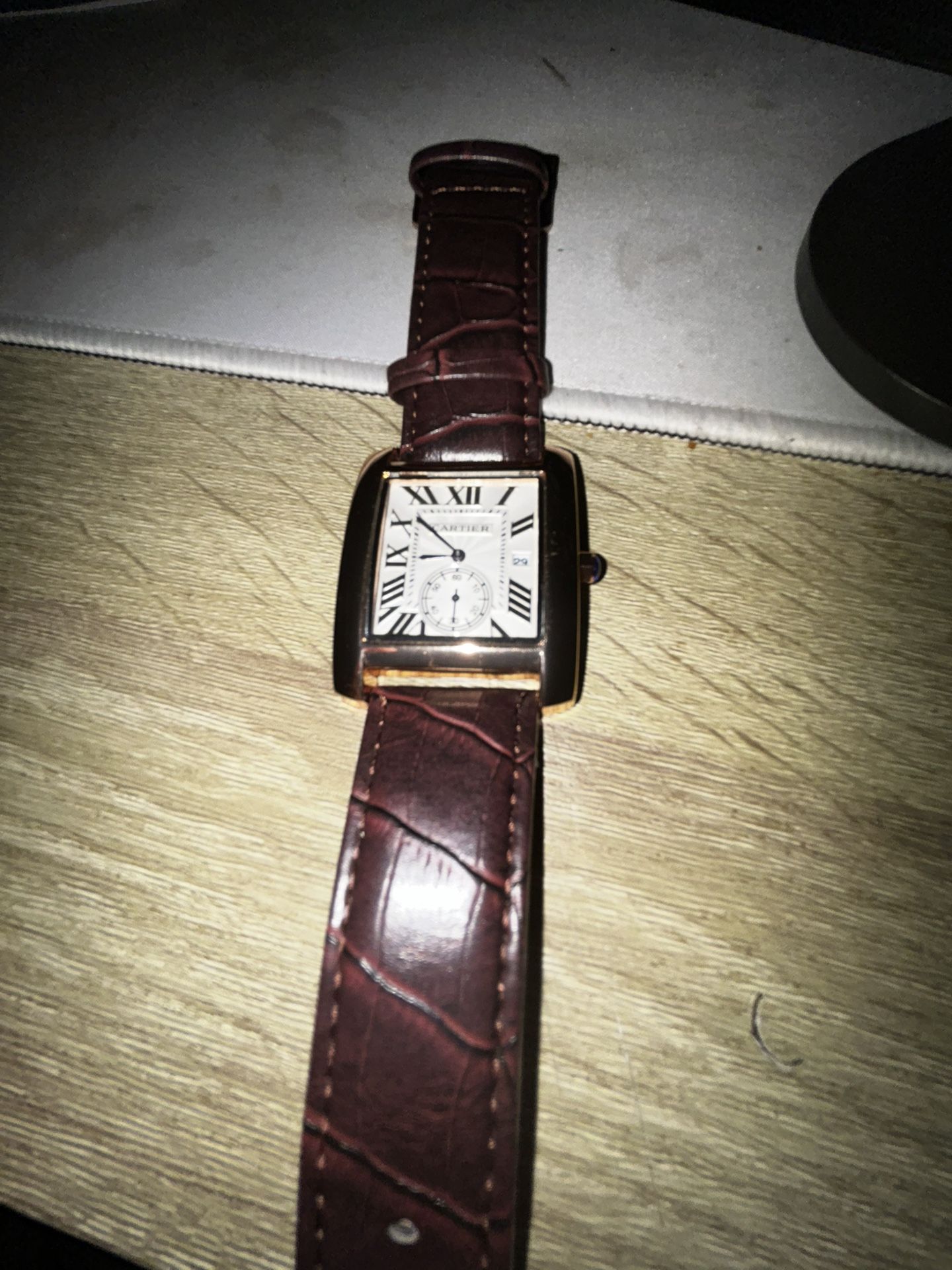 Cartier Vintage Watch Gold With Genuine Leather And Lapiz Hands