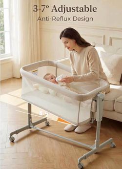 Baby Bassinet Bedside Sleeper 3-in-1, Easy Night Feeding with One-Side Fold & Rolling